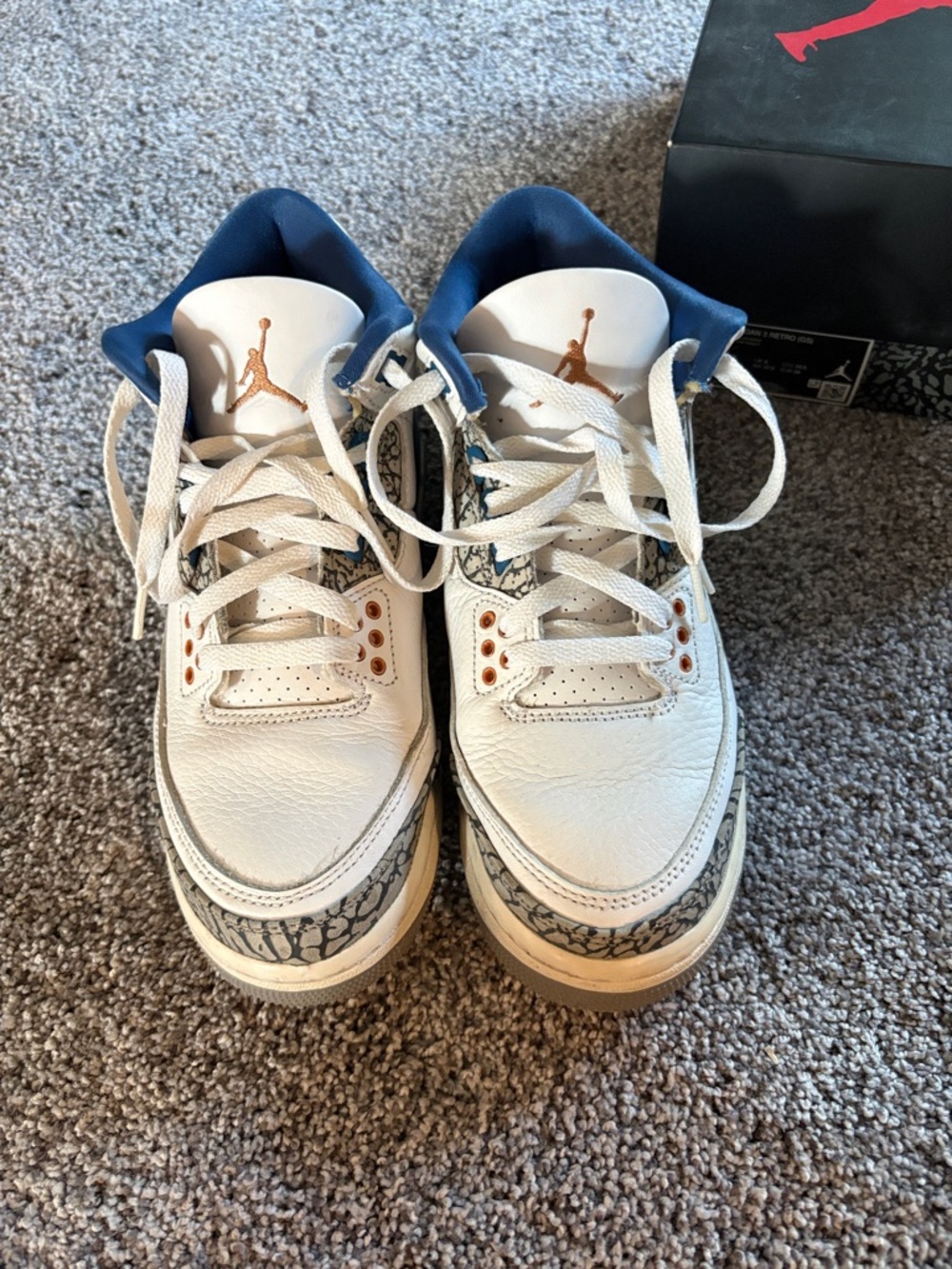 Air Jordan 3 Retro (GS) Kids White, Blue & Gray Basketball Sneakers